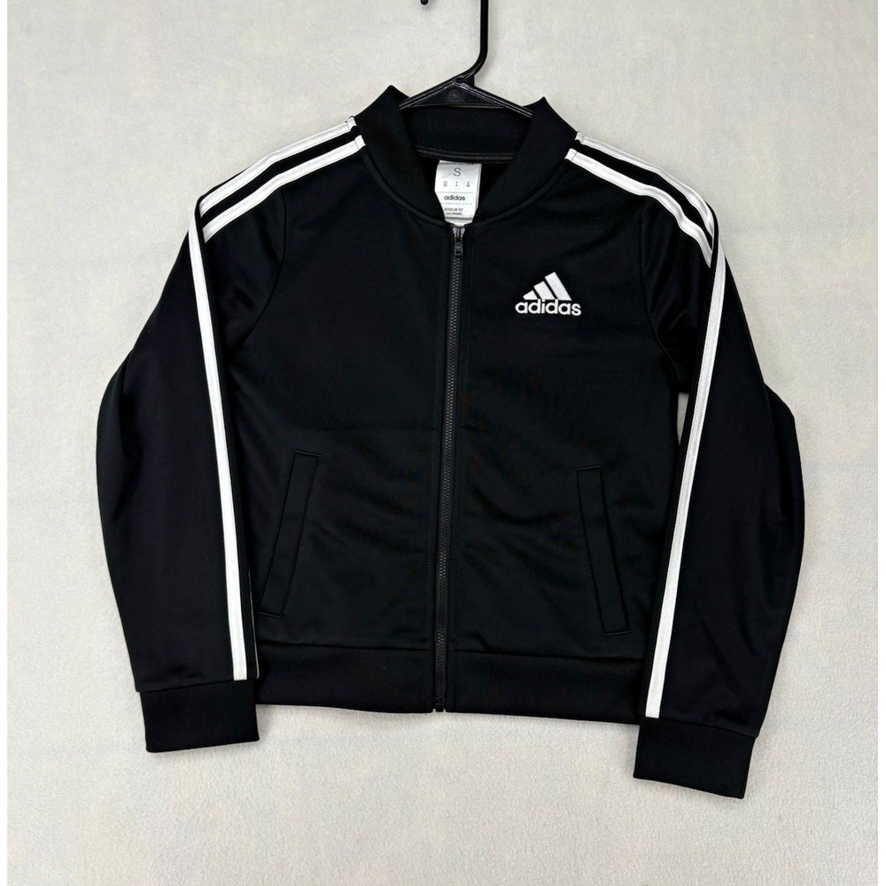 adidas Black/White 3-Stripe Full Zip Track Jacket Boys S Regular Fit